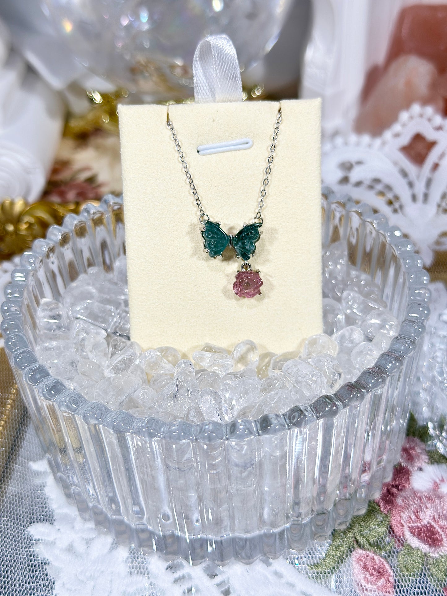 Tourmaline Butterfly Rose Necklace S925 Silver