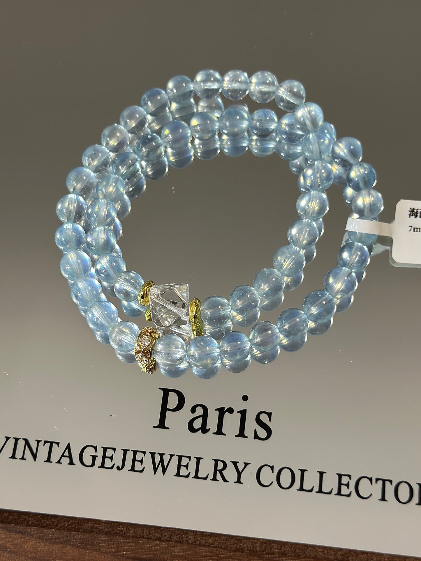 Aquamarine and white crystal double circle design