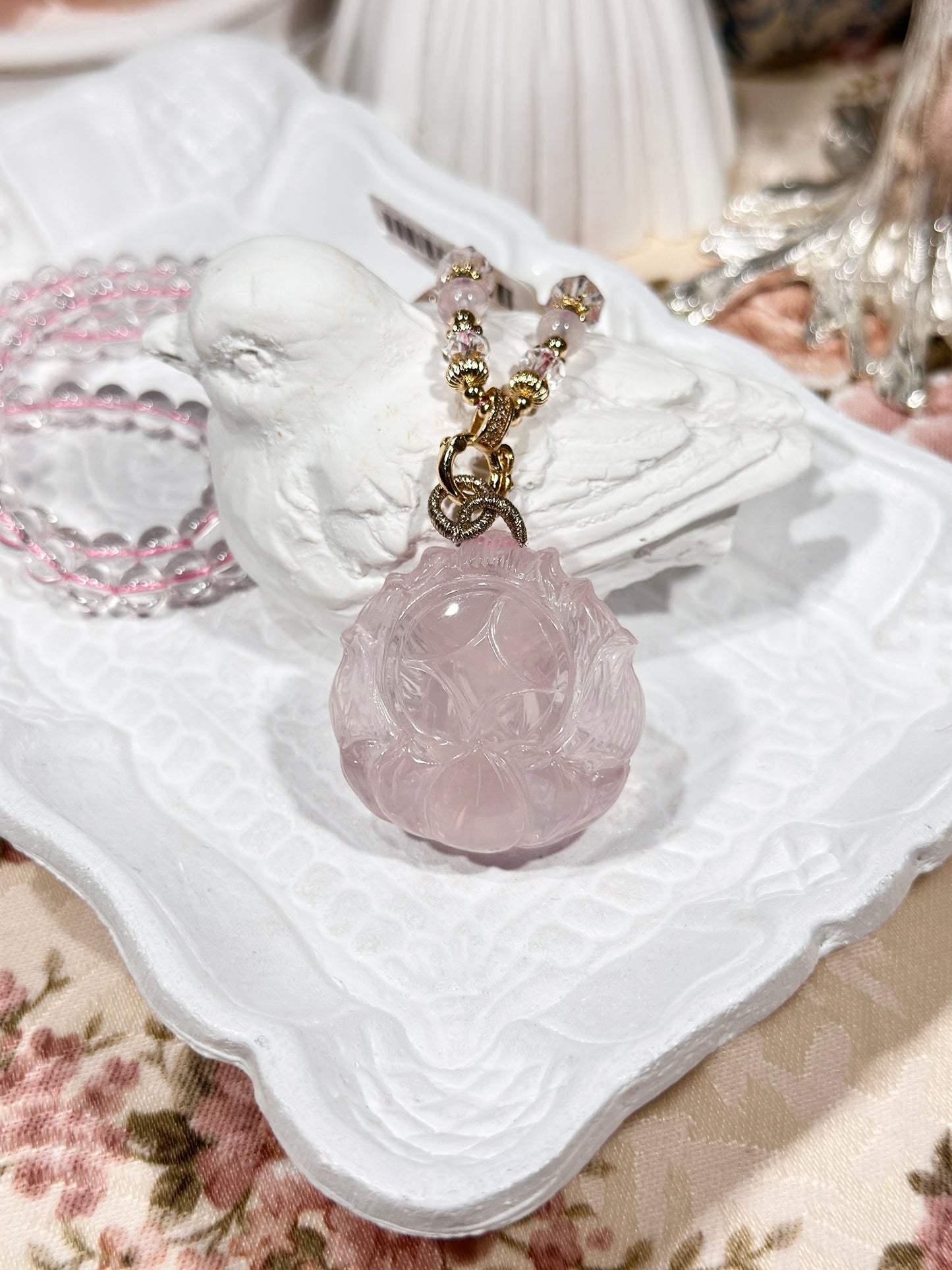 Pink quartz fox necklace