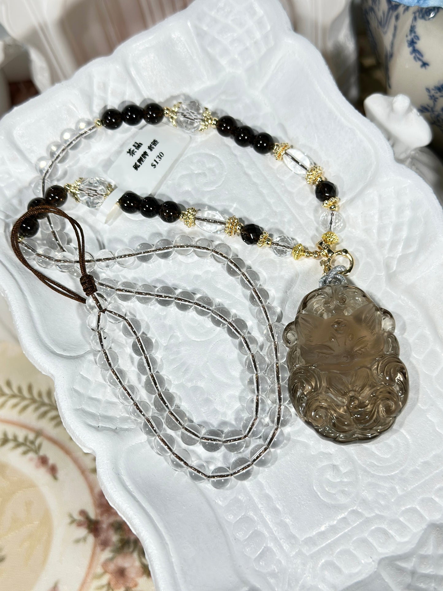 Tea crystal fox necklace