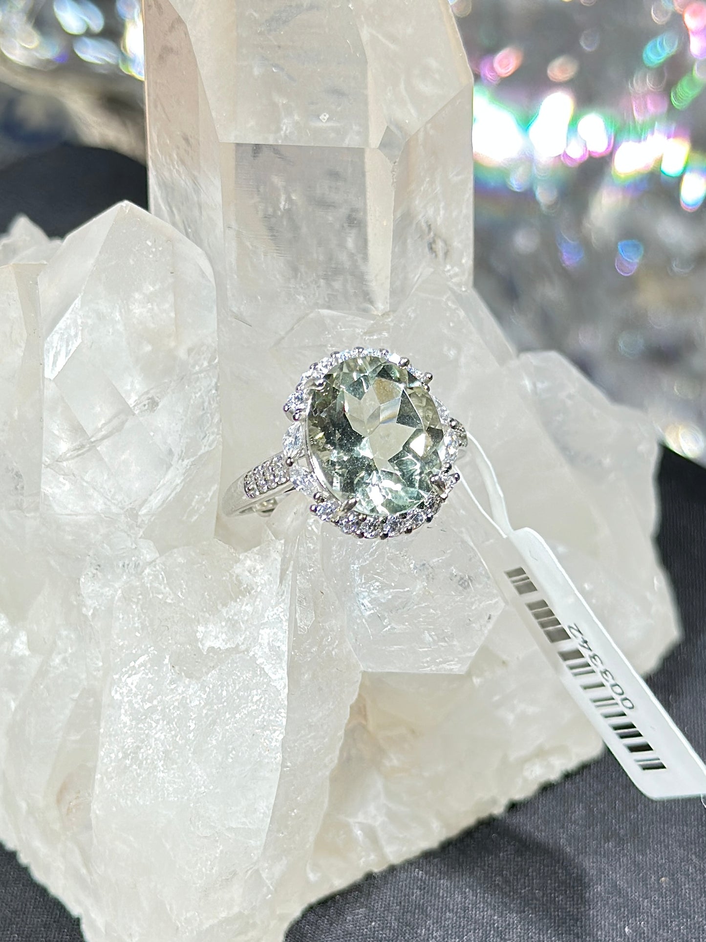 Green crystal S925 silver ring