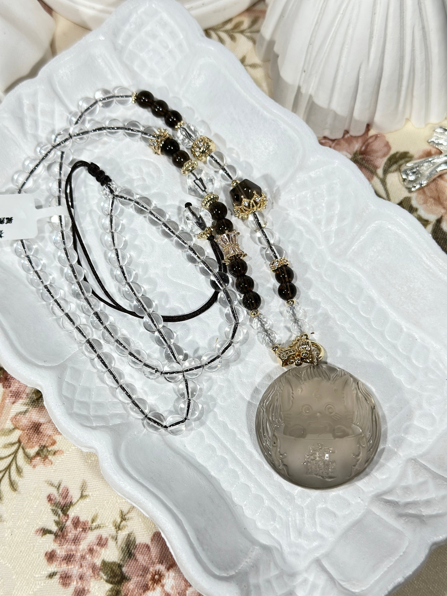 Tea crystal fox necklace