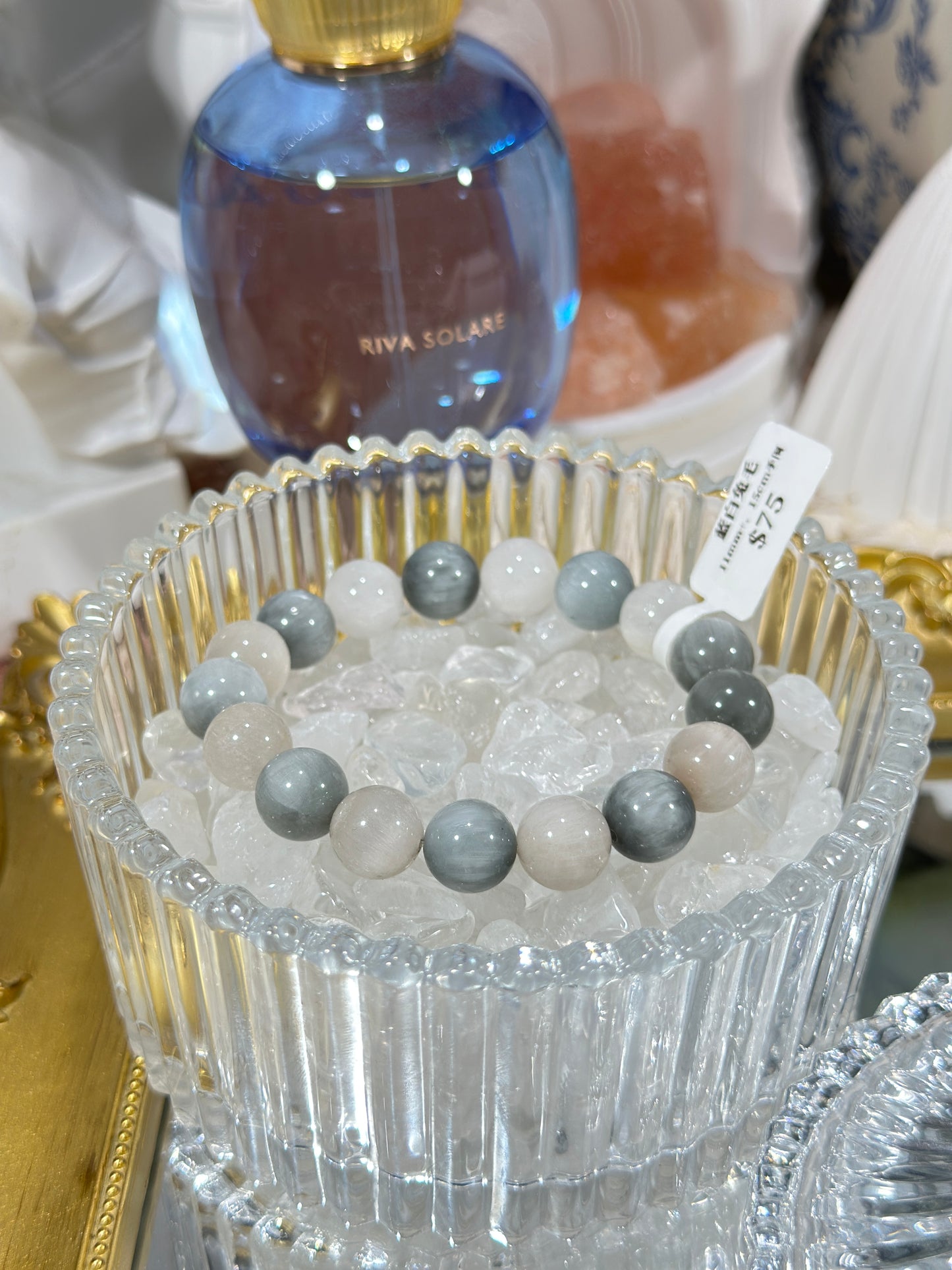 Blue and white rabbit hair crystal