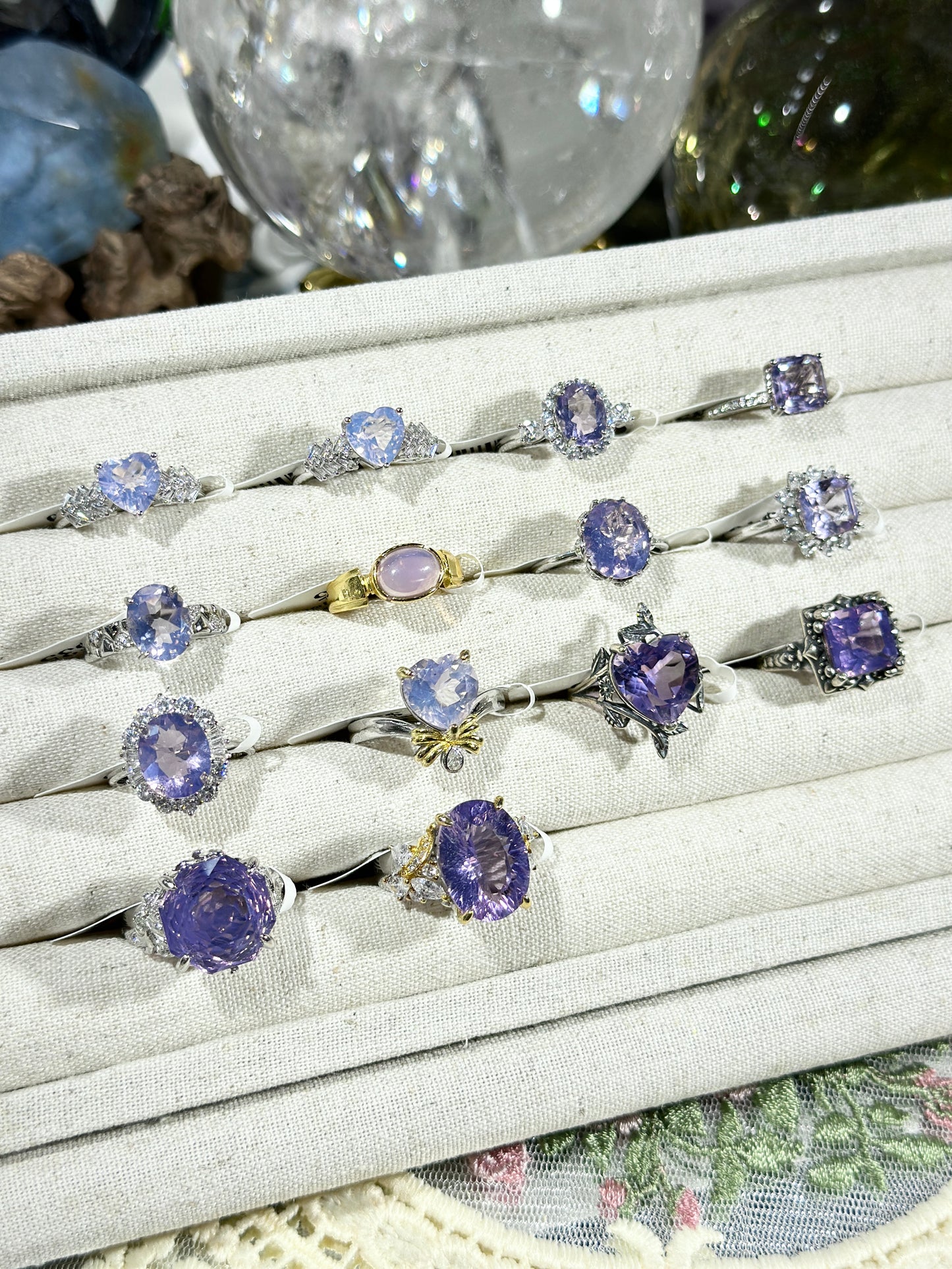 Purple jade crystal ring S925 silver