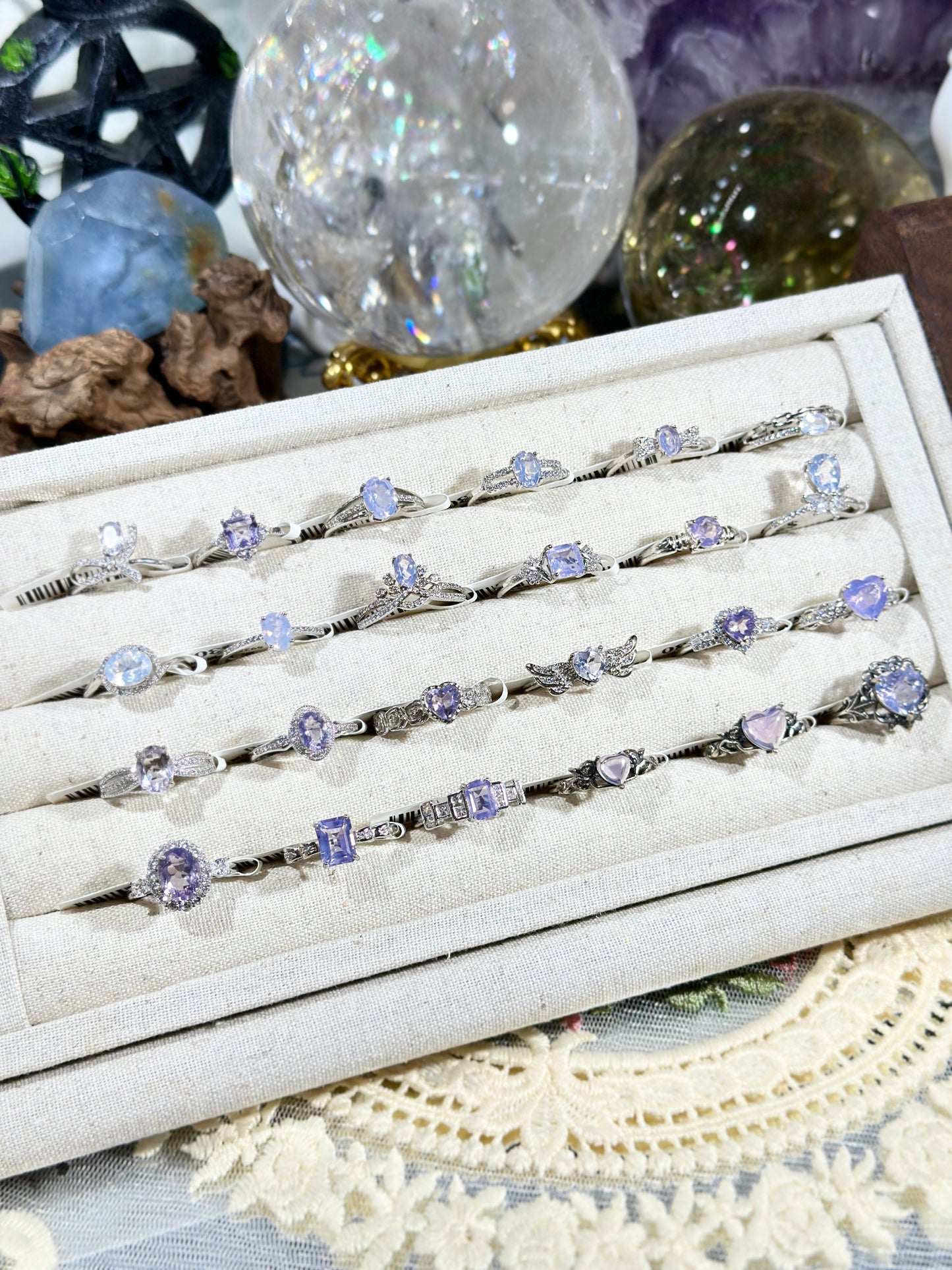 Purple jade crystal ring S925 silver