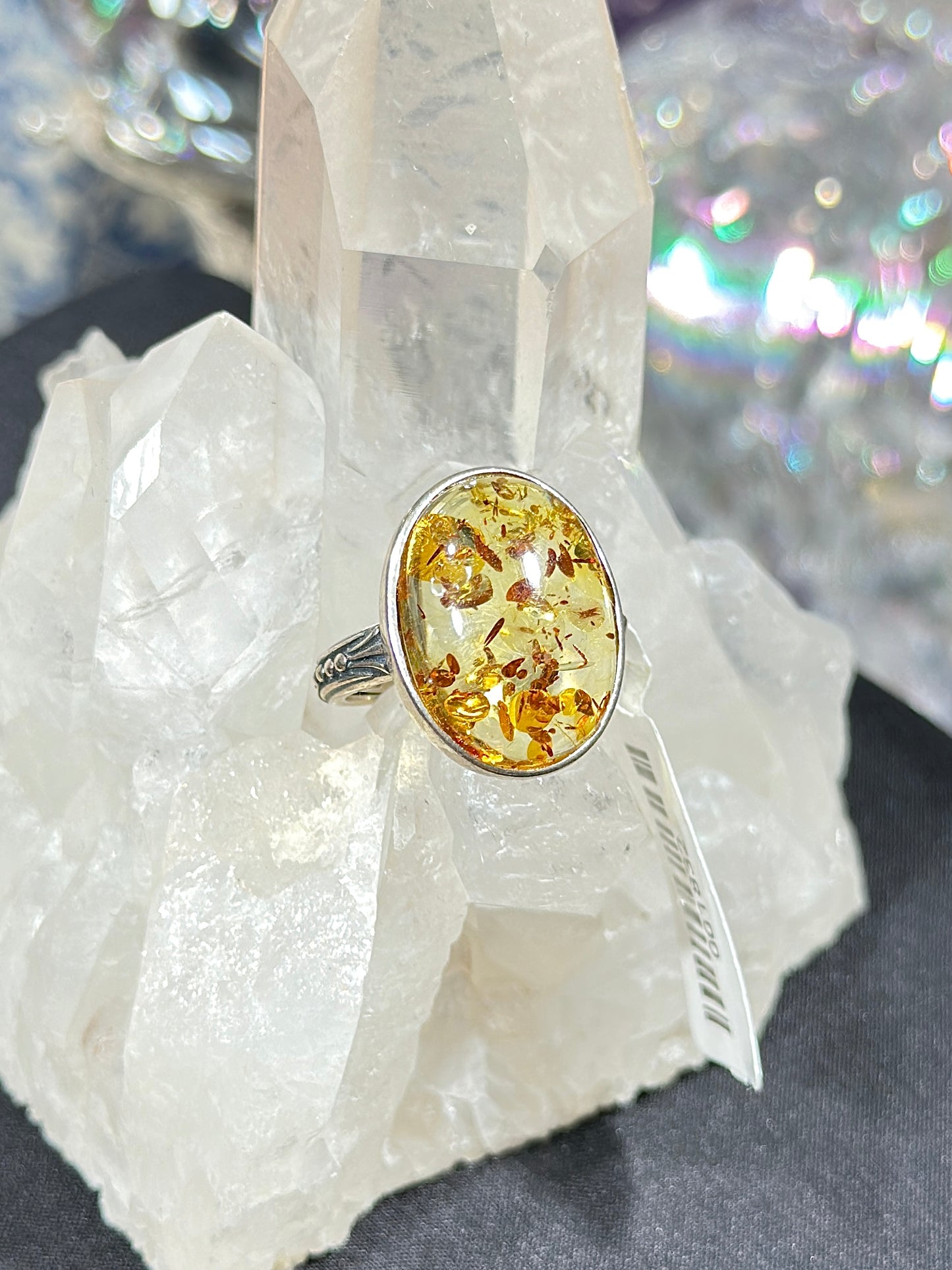 Amber S925 silver ring