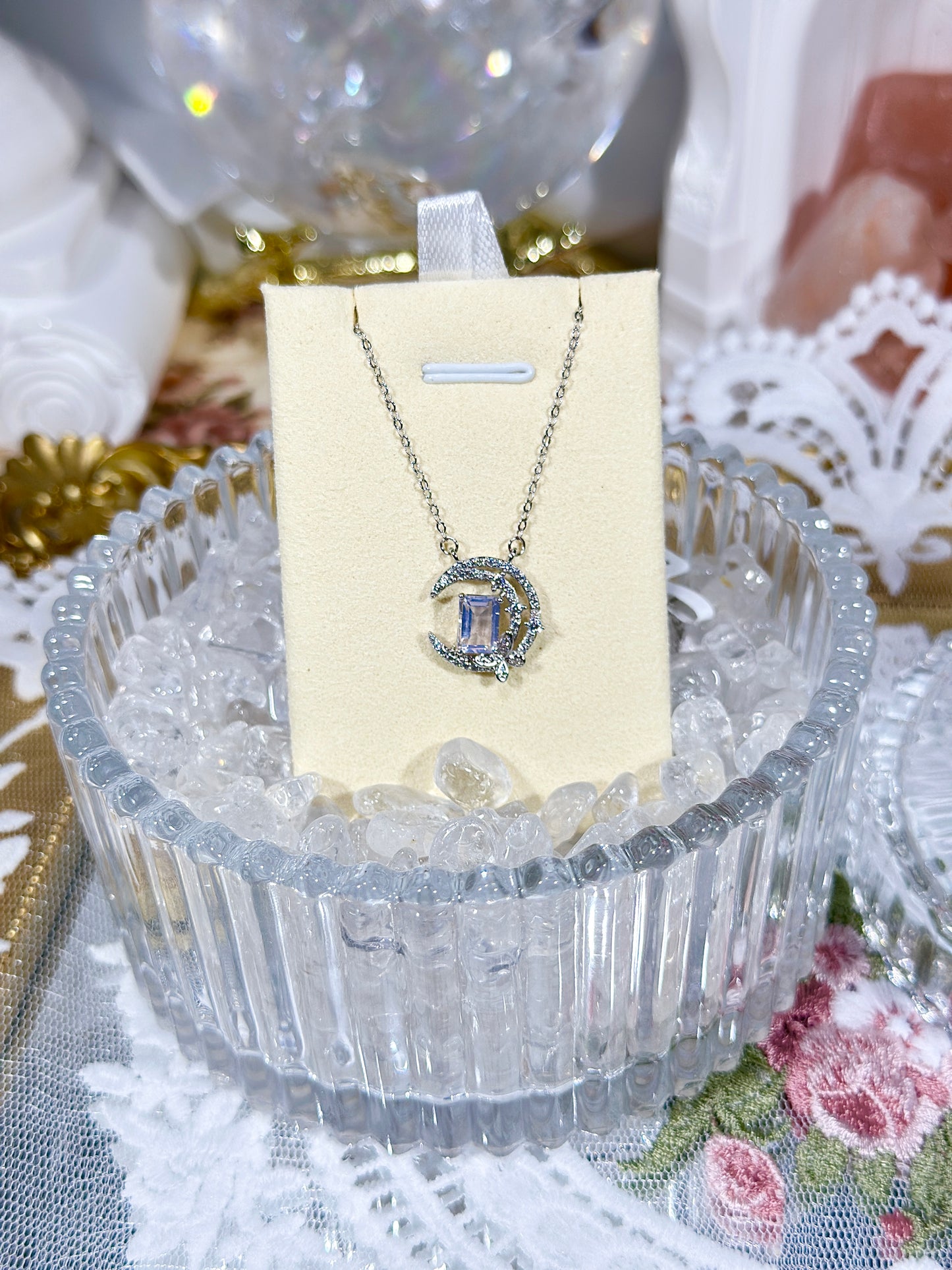 Purple Jade Crystal Moon Necklace S925 Silver