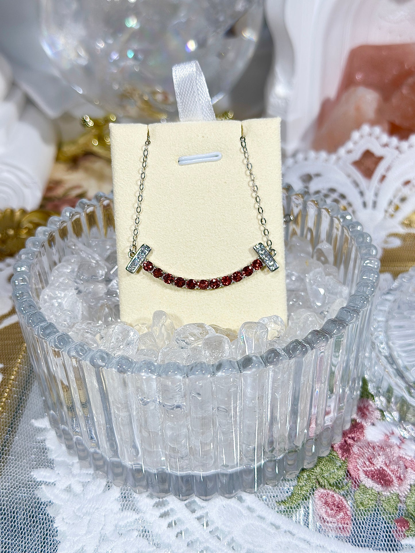Garnet Smile Necklace S925 Silver