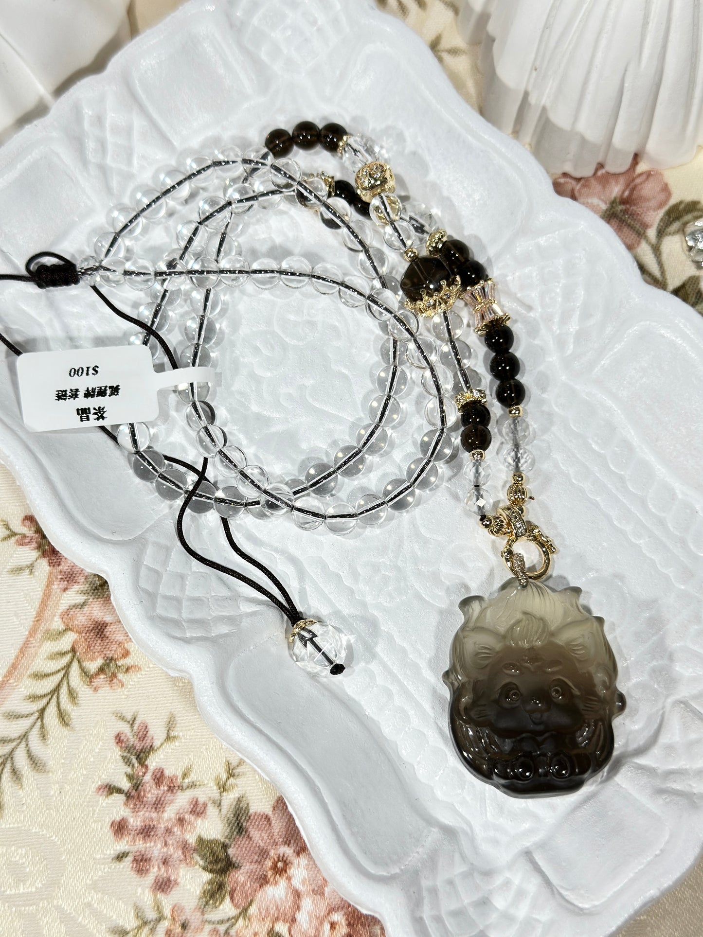 Tea crystal fox necklace