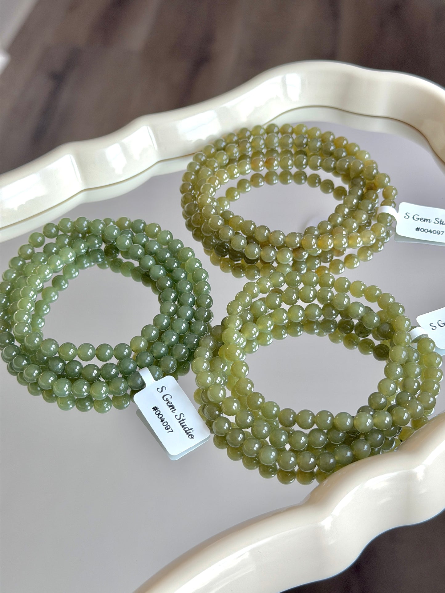 Celadon-yellow Hetian jade multi-strand bracelet