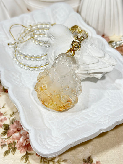 Yellow glue flower carved yellow god of wealth pendant necklace