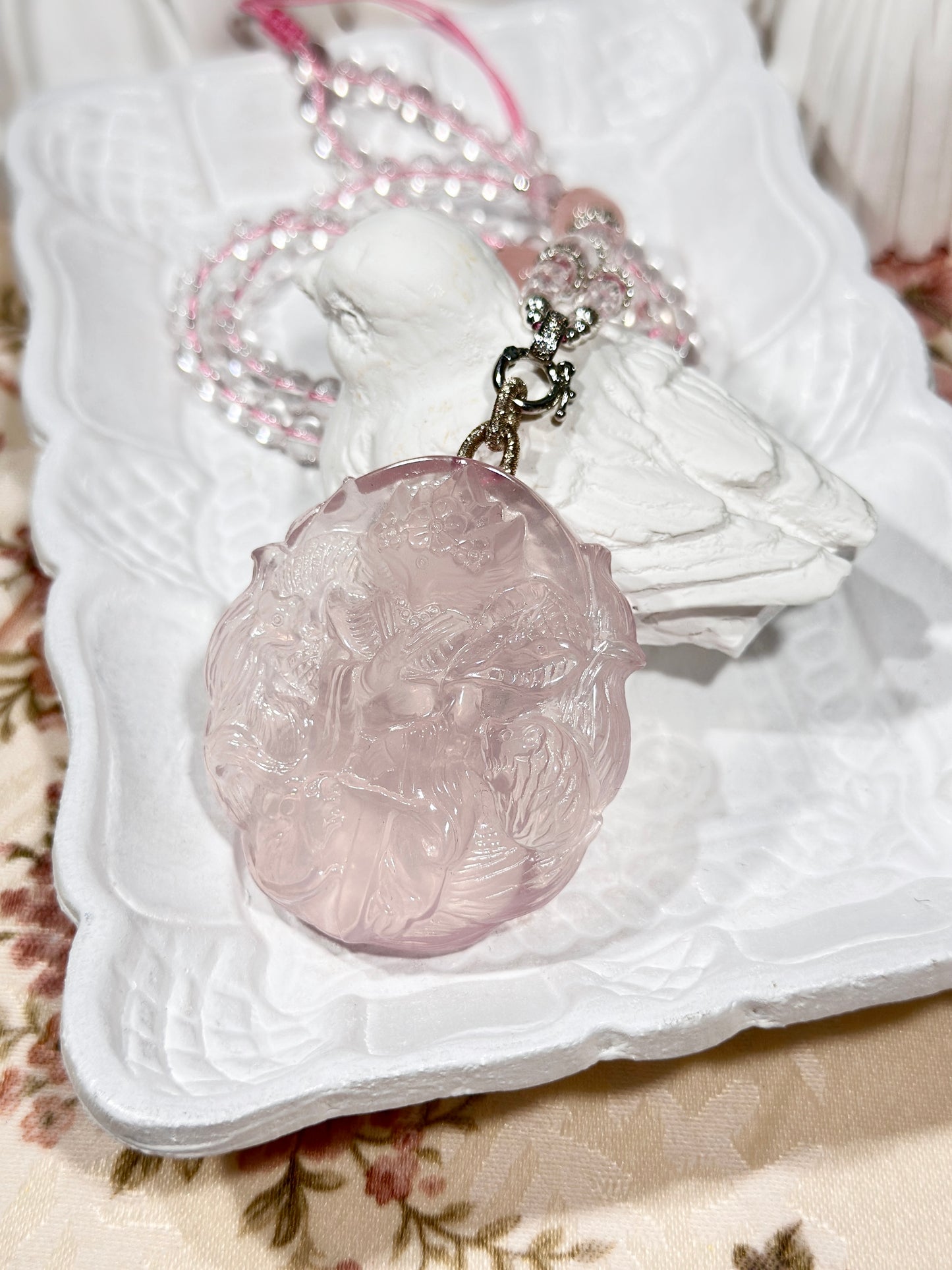 Pink quartz fox necklace
