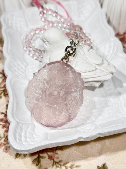 Pink quartz fox necklace