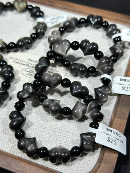 Gold Obsidian Silver Obsidian Heart