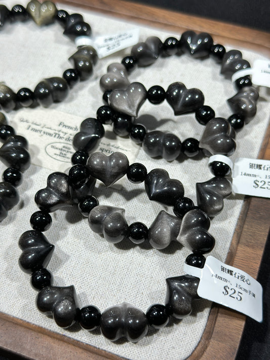 Gold Obsidian Silver Obsidian Heart