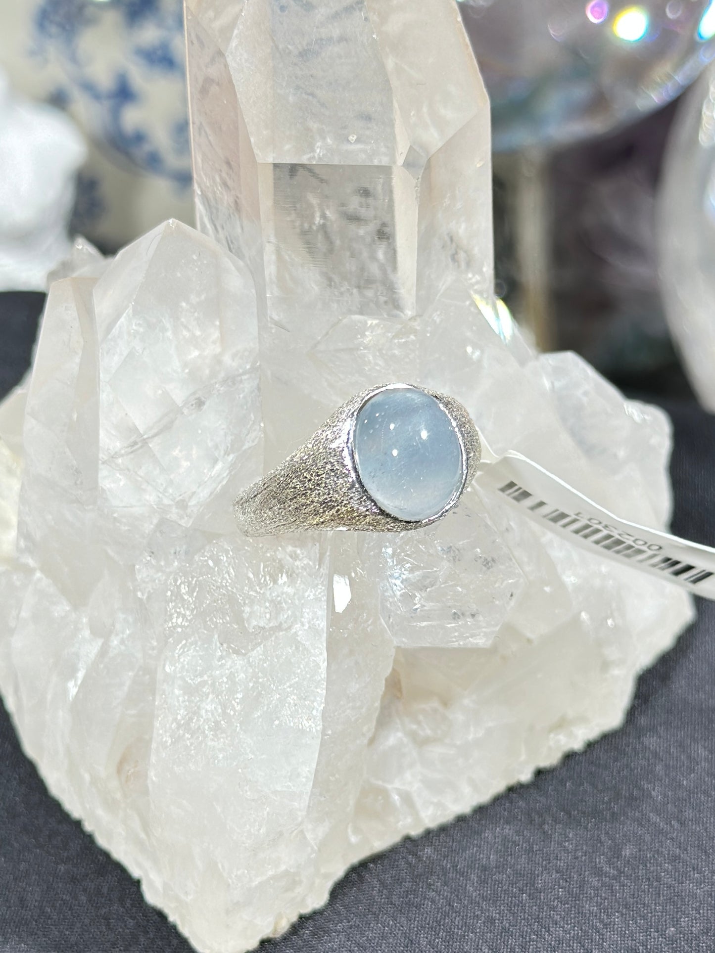 蓝兔毛水晶S925银戒指