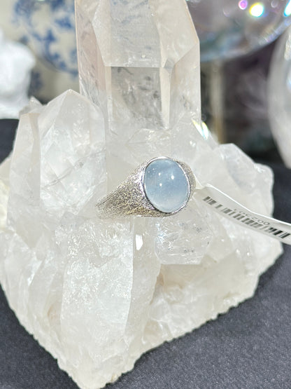 蓝兔毛水晶S925银戒指