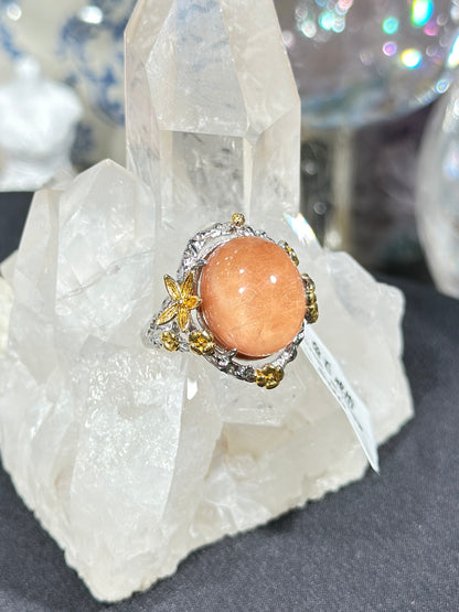 Pink rabbit fur crystal S925 silver ring