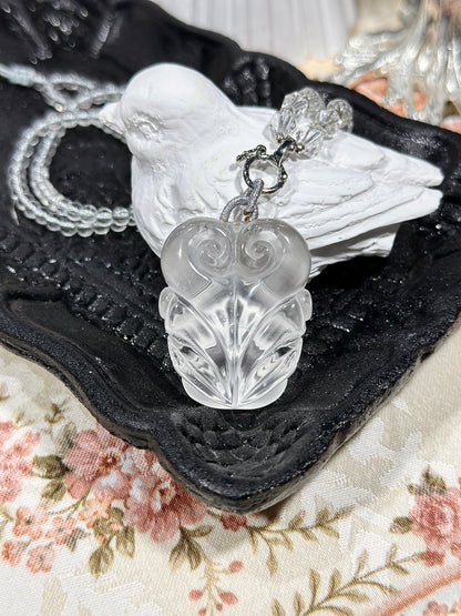 White crystal engraved fox necklace