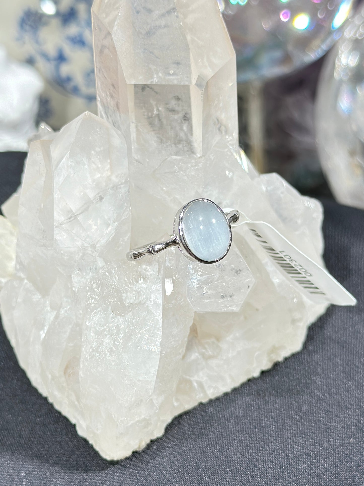 蓝兔毛水晶S925银戒指
