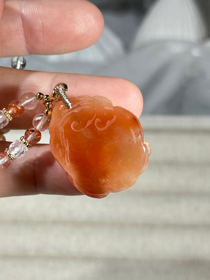 Red rabbit fur fox carved pendant