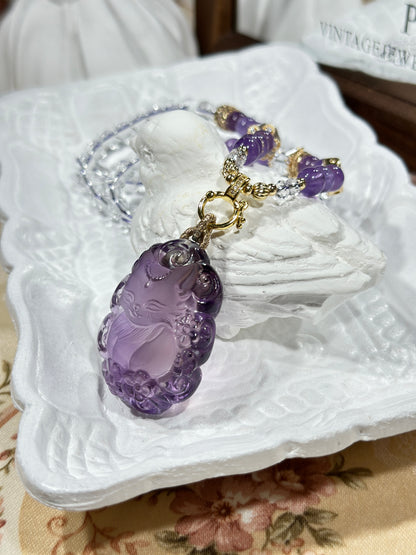 Amethyst Carved Fox Necklace Set