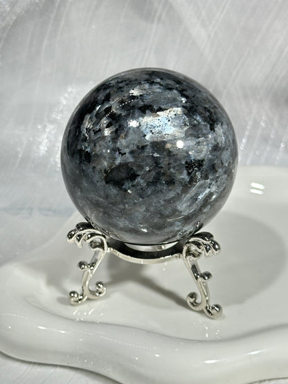 Silver amphibole crystal ball