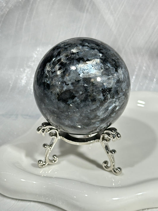 Silver amphibole crystal ball