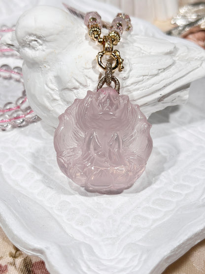 Pink quartz fox necklace