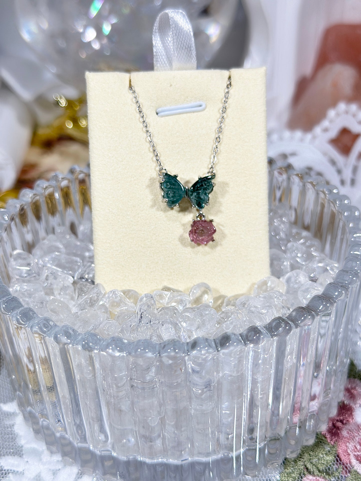 Tourmaline Butterfly Rose Necklace S925 Silver