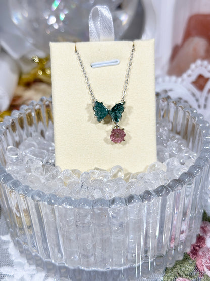 Tourmaline Butterfly Rose Necklace S925 Silver