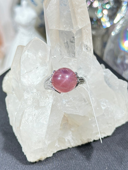 Purple Horse Pink Quartz S925 Silver Ring
