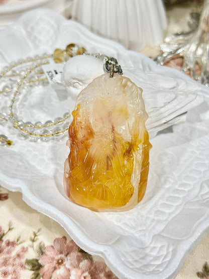 Yellow glue flower engraved fox brand necklace