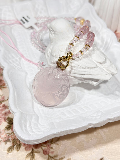 Pink quartz fox necklace