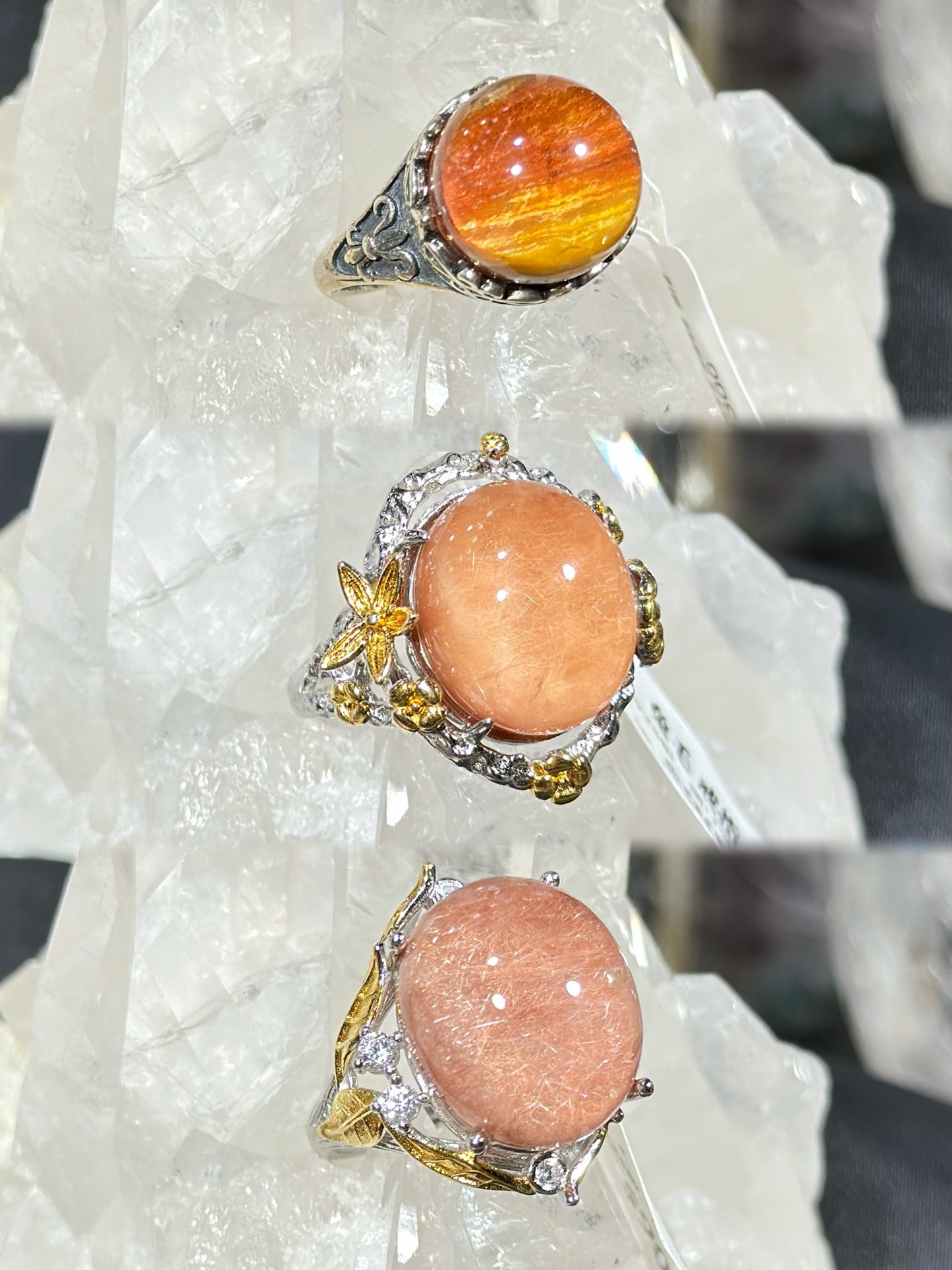 Pink rabbit fur crystal S925 silver ring