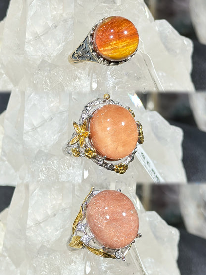 Pink rabbit fur crystal S925 silver ring