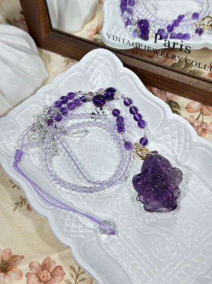 Amethyst carved cabbage necklace