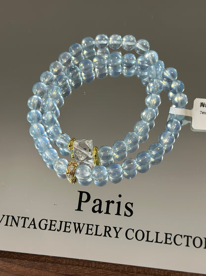 Aquamarine and white crystal double circle design