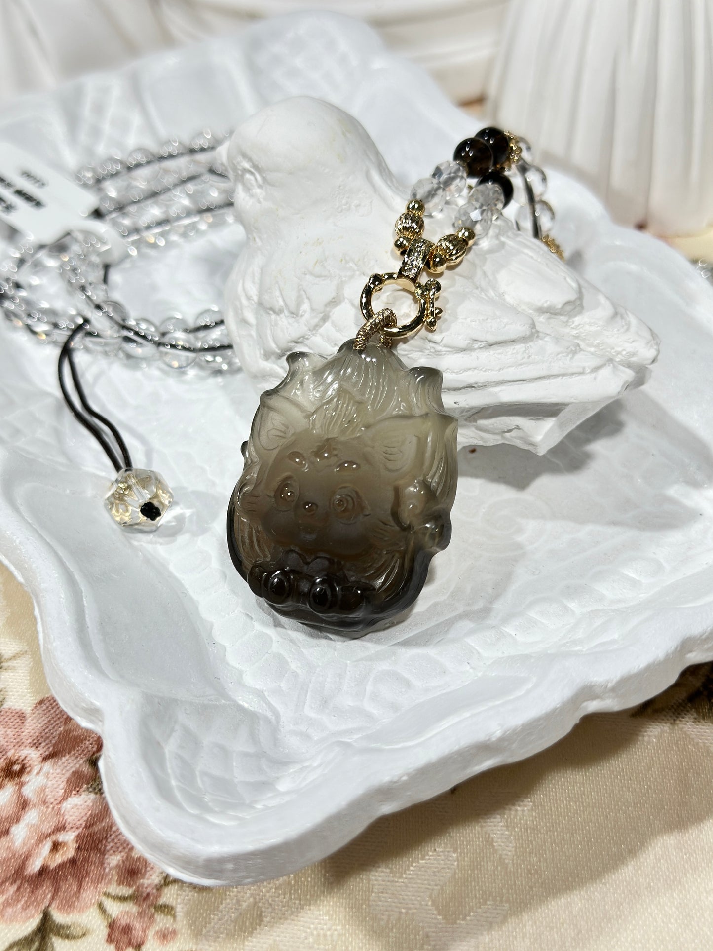 Tea crystal fox necklace