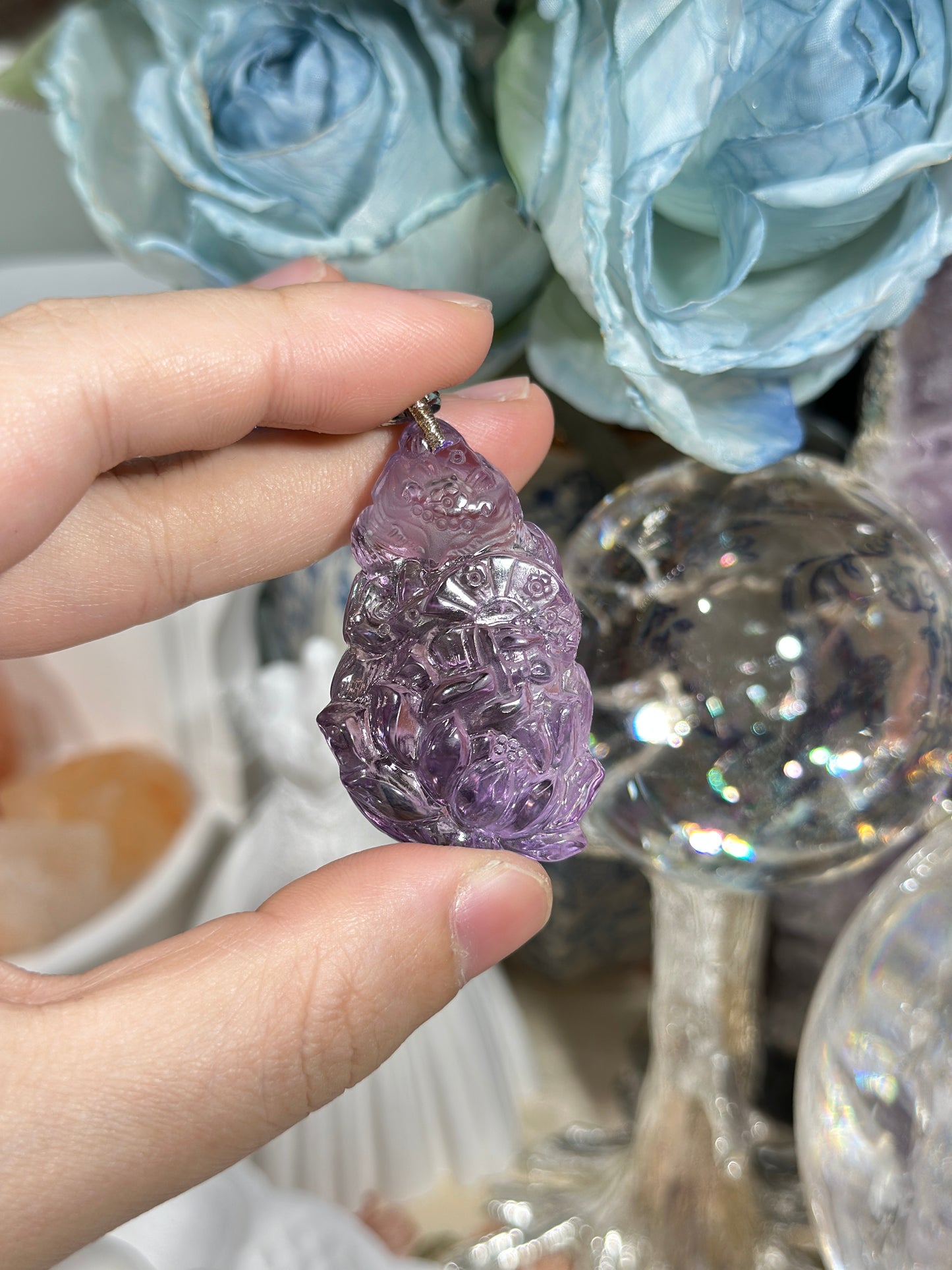 Amethyst Carved Fox Necklace Set