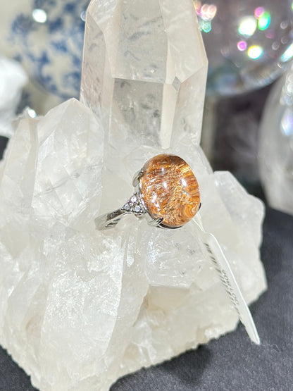 Orange-pink ghost crystal S925 silver ring