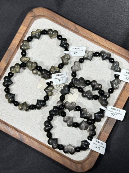 Gold Obsidian Silver Obsidian Heart