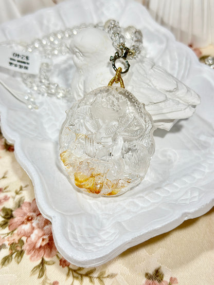 Yellow glue flower engraved fox brand necklace