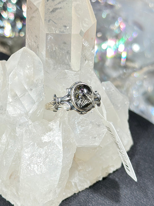 Black Rutilated Quartz S925 Silver Ring