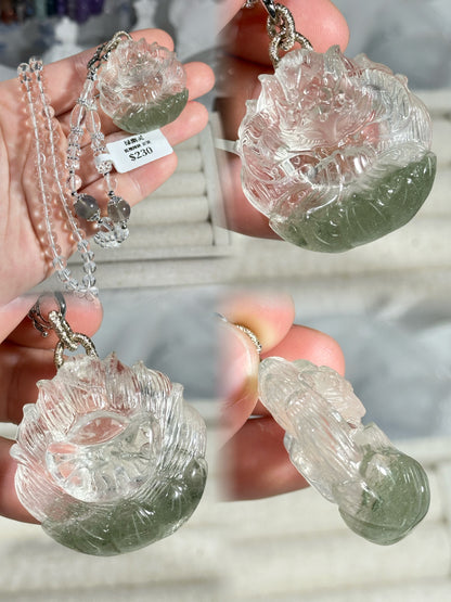 Green Ghost Fox Engraved Pendant