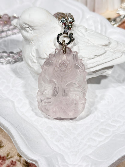 Pink quartz fox necklace