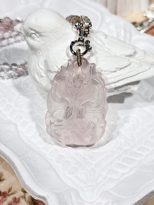 Pink quartz fox necklace