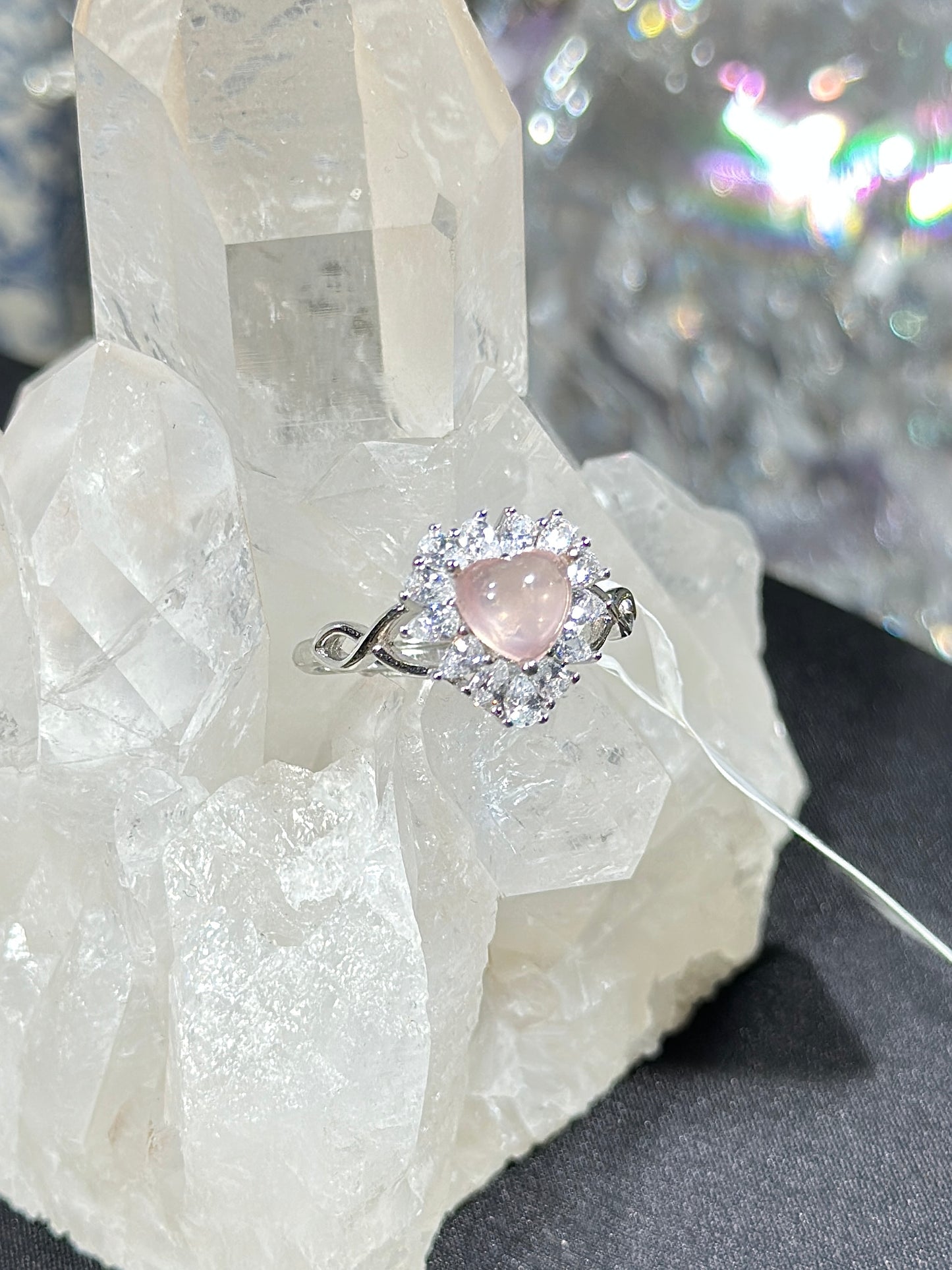 粉水晶S925银戒指