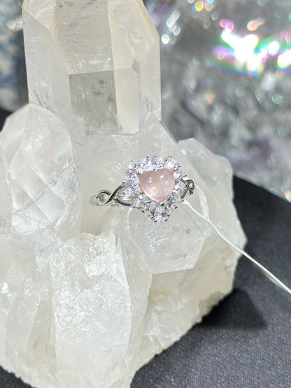 粉水晶S925银戒指