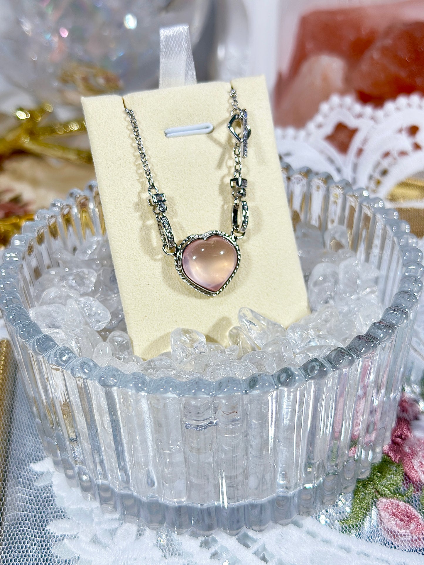 Rose Quartz Heart Necklace S925 Silver